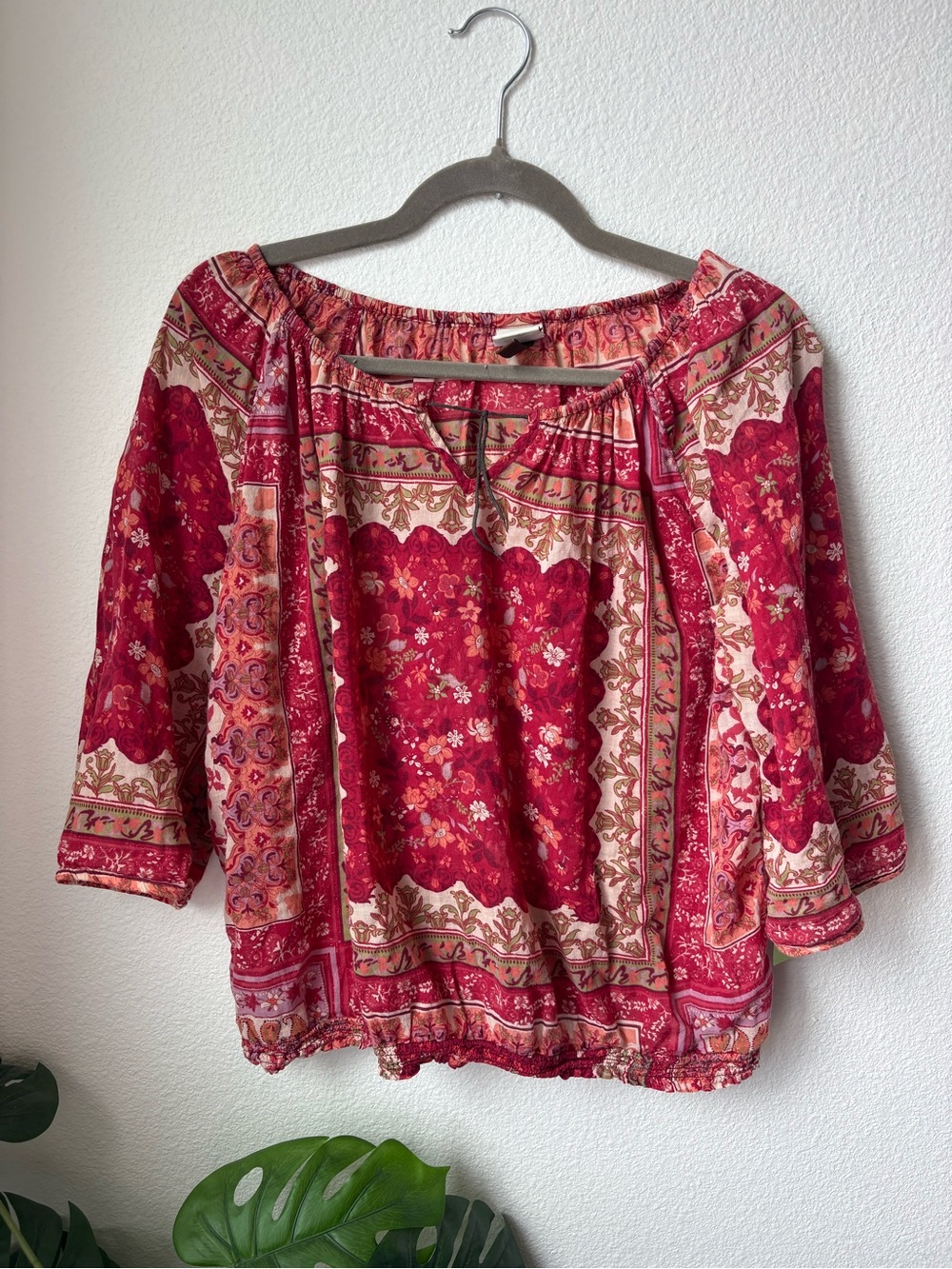 Sonoma Red and Cream Floral Peasant Blouse